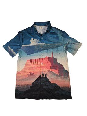 Aloha Button-Up Shirt With Star Wars-Inspired Landscape Print Mens Size S